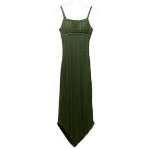 Y2K Fairy Grunge Milkmaid Asymmetrical Midi Slip Dress Green Lace Earthy‎ XXS 00
